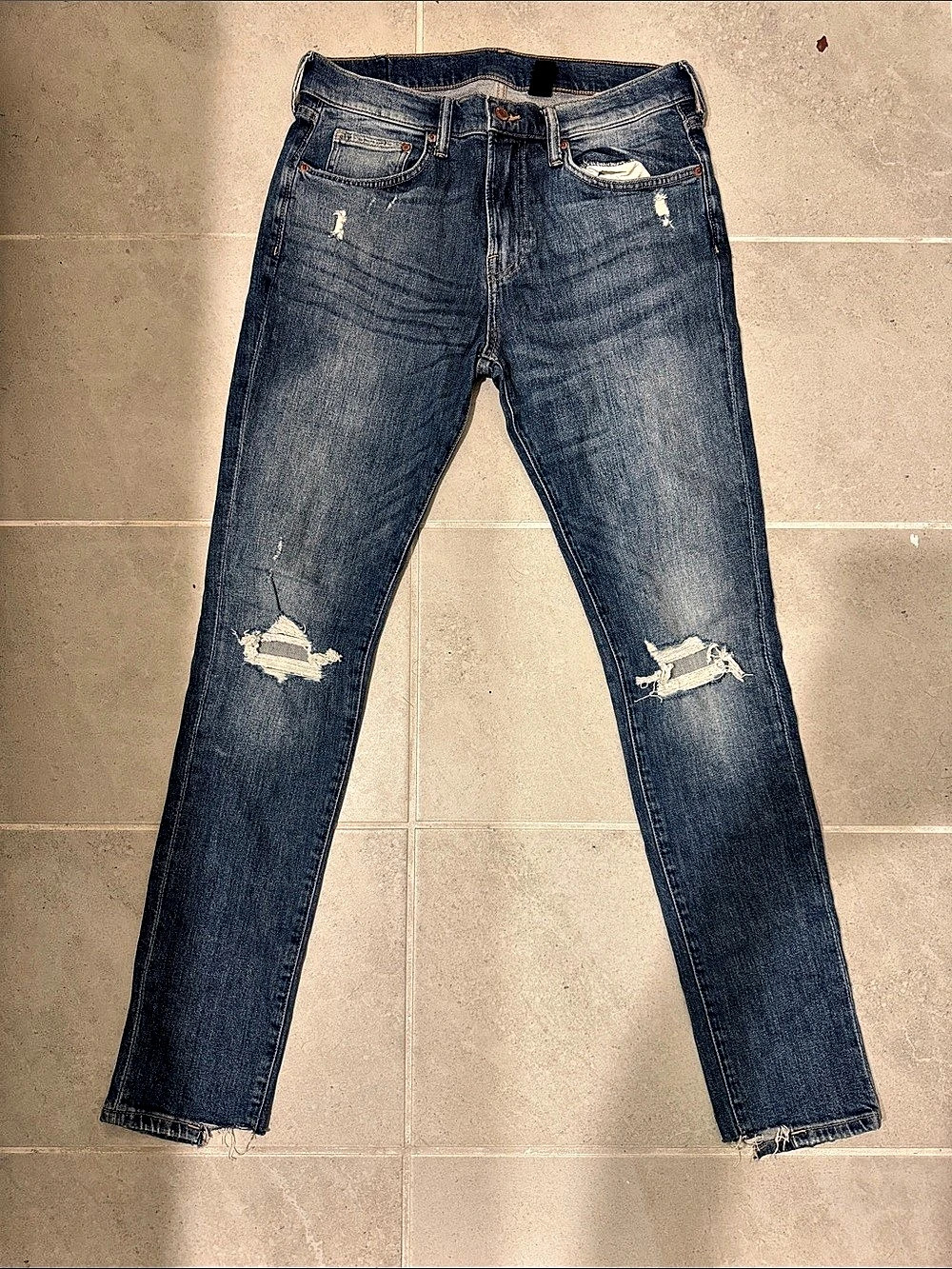 HM &denim  Distressed Skinny Jeans in Blue Waist 33